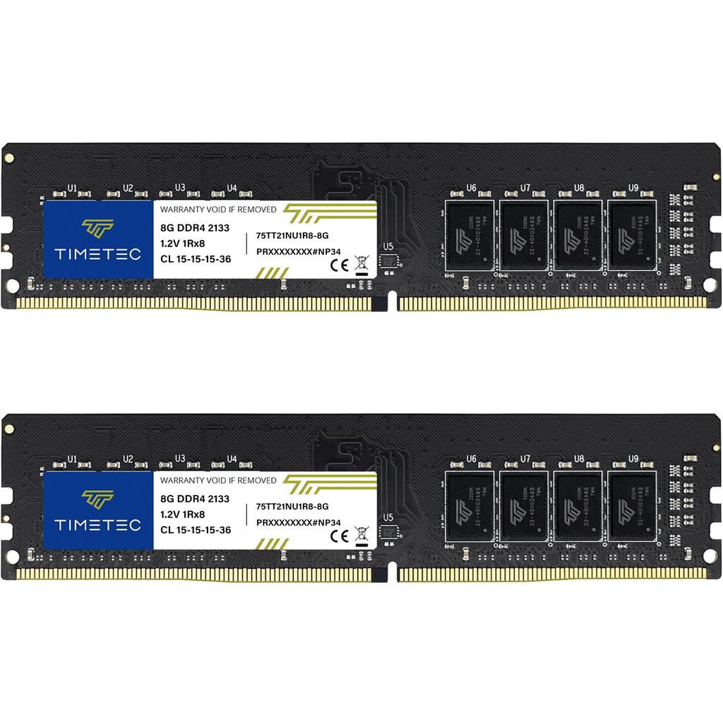 Timetec 16GB KIT x DDR4 Desktop PC Memory 2133MHz UDIMM 288 Pin CL15 Unbuffered DIMM Memory Module (8GB 2) (PC4-2133P) PC4-17000 1.2V Non-ECC