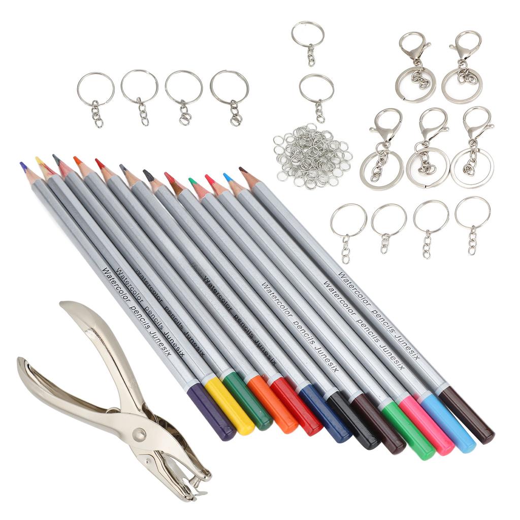 Keychain Craft Set Complete DIY Keychain Tools with Colored Pencils Hole Punch for DIY Craft Toys Gifts