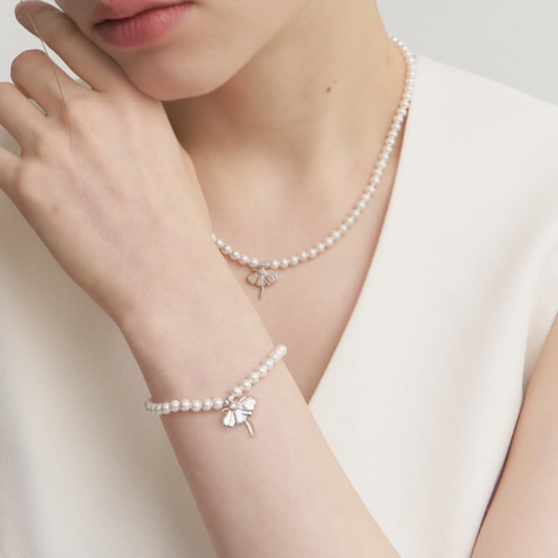 UNI.J [Cotidiano]Signature Flower Pearl Silver Bracelet Ib334