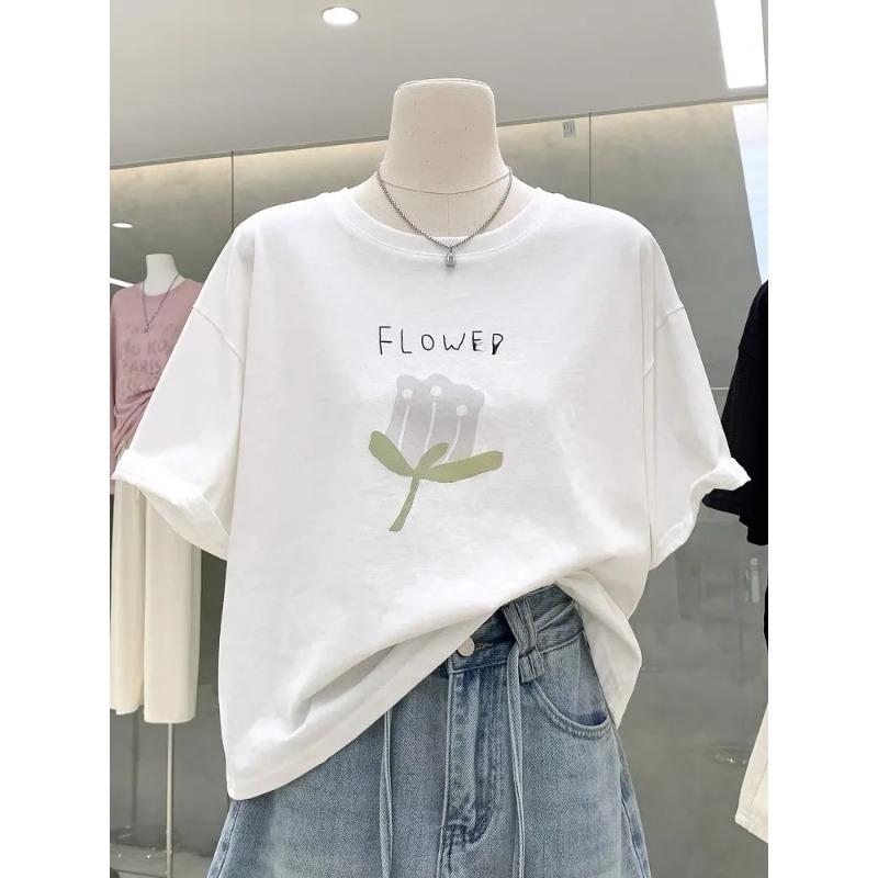 Pure Cotton Short-sleeved Summer T-shirt Printed Loose Ins New Versatile Letter Top
