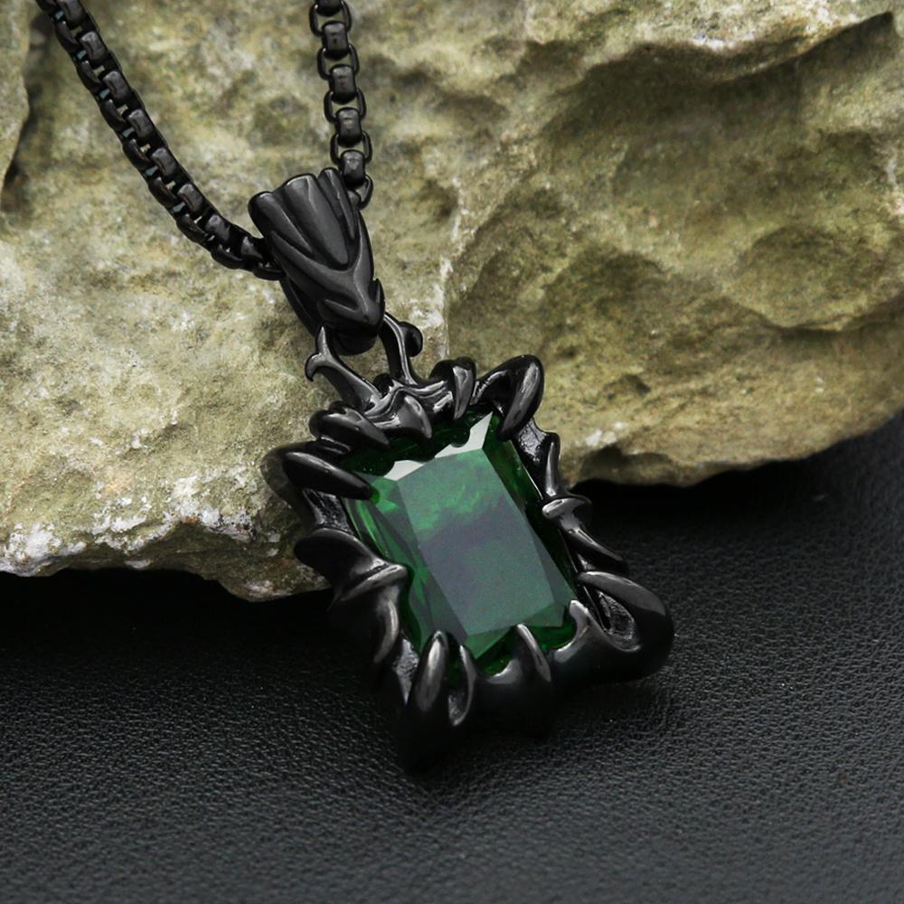 Colier Nou Pandantiv Piatră Verde Vintage Pentru Bărbați Femei Oțel Inoxidabil 316L Punk Bijuterii Partid Cuplu Cadouri Dropshipping