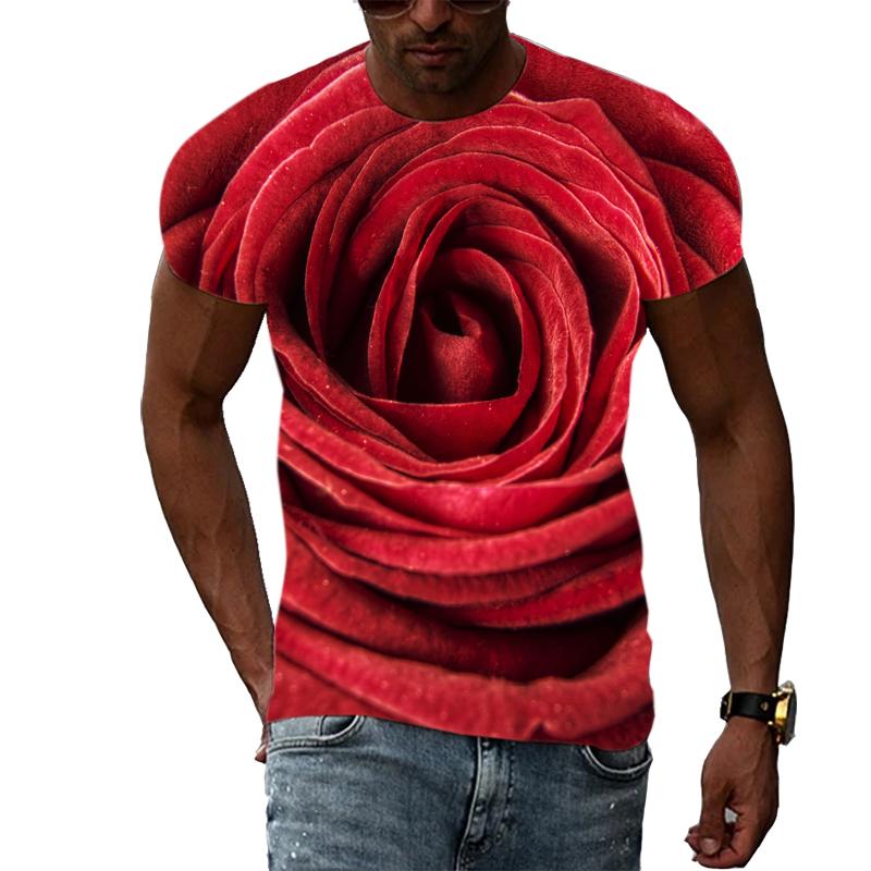 Summer Rose Floral Graphic 3D Print T-shirt Fashion Casual Tees Men Woman Oversized Short Sleeve T Shirt Streetwear Harajuku Top