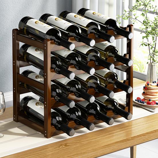 Vinstativholder i bambus Barskap Stablebar oppbevaringskube Bordplate for Champagne