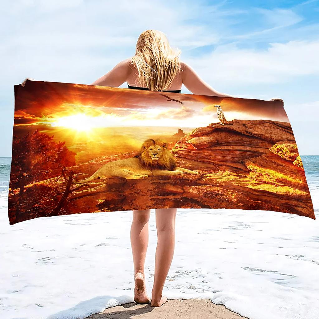 Lion Beach Towel Wild King of Animals Head Microfiber Soft Bath Towel for Swimming Travel Outdoor Picnic Blanket for Men