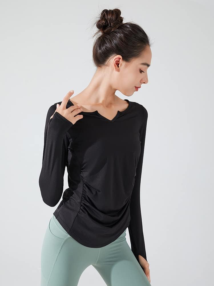 Yuoku Long Sleeve Yoga Top with Thumb Holes for Sports and Perfect for and Sportswear Women's Fitness, Shirt, Moisture-Wicking, Quick-Drying, Stretch,