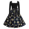 Women's Casual Christmas Print Square Neck Vintage Dress for Holiday Party and Everyday Wear