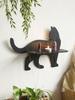 1Pc Black Cat Wall Shelves with Flower Pattern, Floating Wall Shelf, for Placing Crystals, Essential Oils Aromatherapy Stones