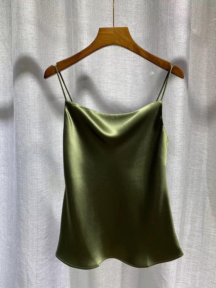 Women's Multicolor Satin Drape Camisole - Elegant Loose Fit with an Acetate Inner Layer