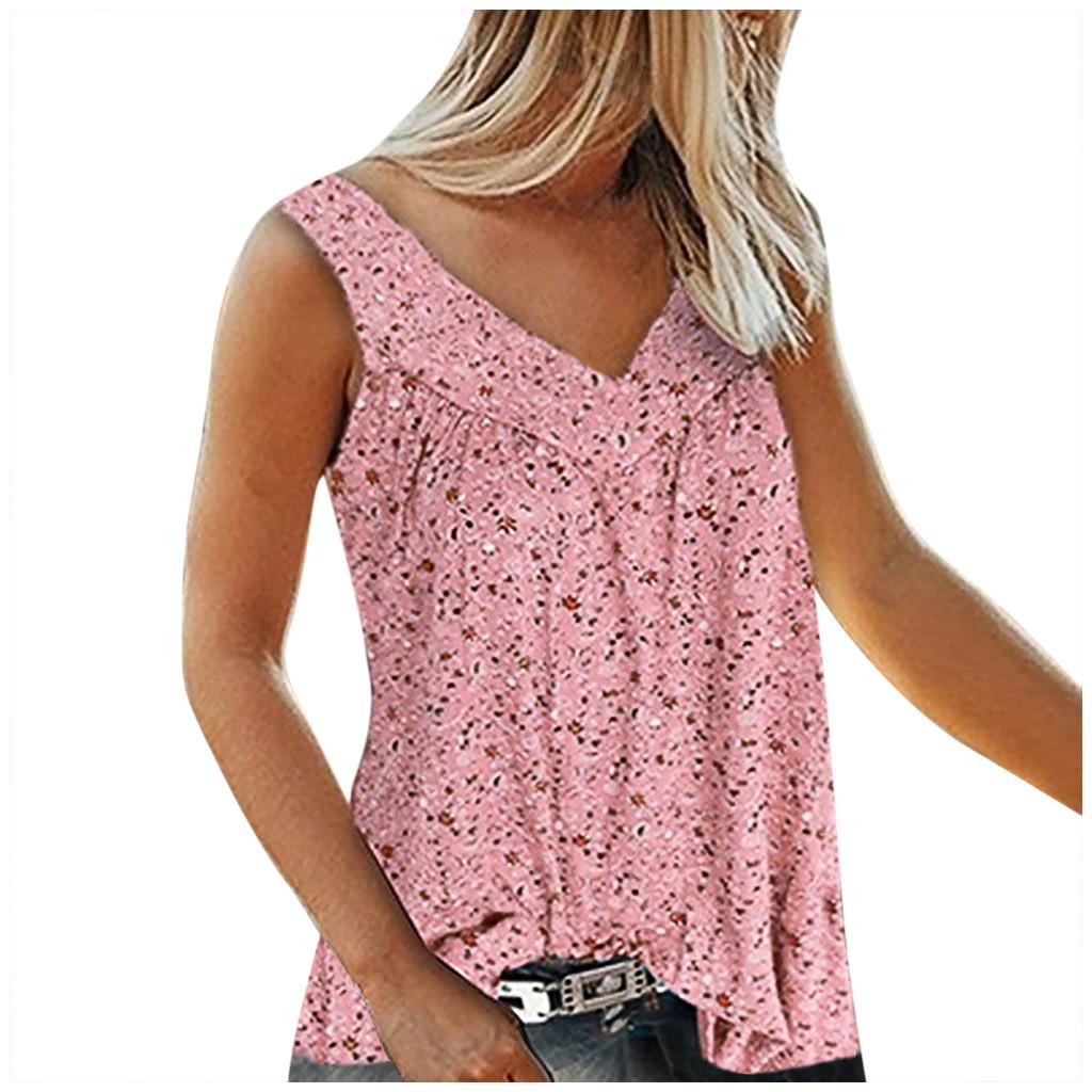 Womens Sleeveless V Neck Casual Blouse Floral Print Lightweight Summer Top with Relaxed Fit and Soft Fabric for Everyday Wear