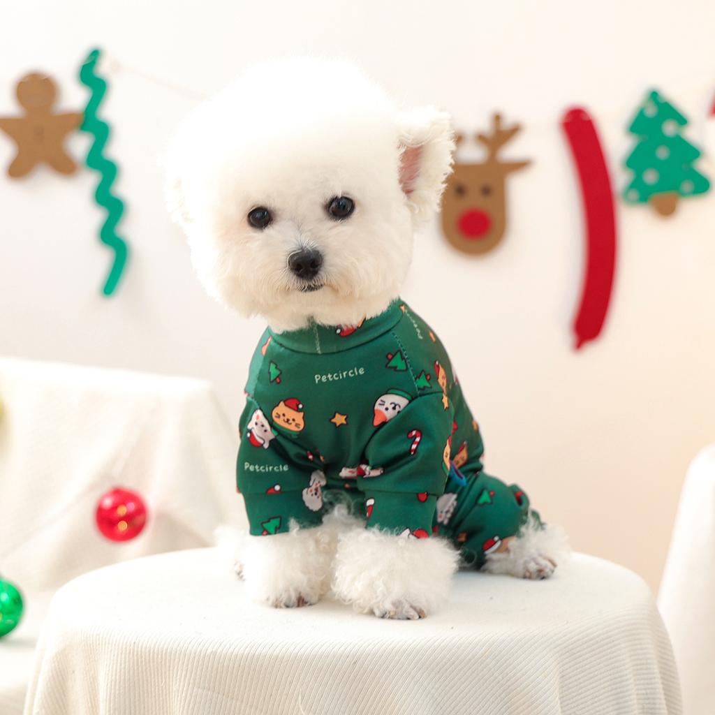 Pet Dog Universal Clothes Cute Green Christmas Clothing Autumn and Winter Comfortable Home Clothes Onesie
