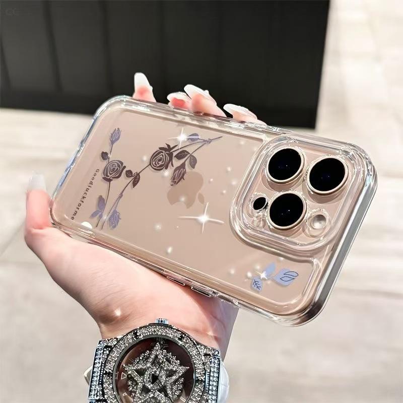 Etui z miękkiego silikonu z cyrkoniami w kształcie róży na iPhone 17 Pro Max/16e/15 Pro/14 Air/13