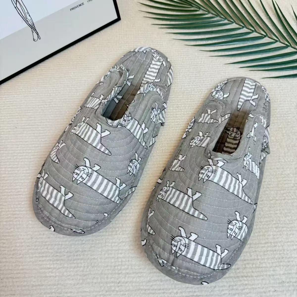 Мужские Большие Размеры Тихие Дышащие Летние Домашние Тапочки с Закрытым Носком, Полностью Хлопковые Men s Single Layer 42-45