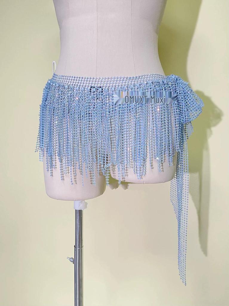 Zhao Hao Rhinestone Tassel Belly Dance Waist Chain Scarf – Multi-layered, Hot-fix Dancewear for Group Performances