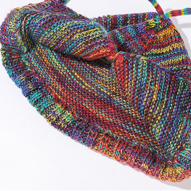 Rainbow Striped Knitting Beanie Hat Women Girl Winter Warm Crochet Ear Protection Cap