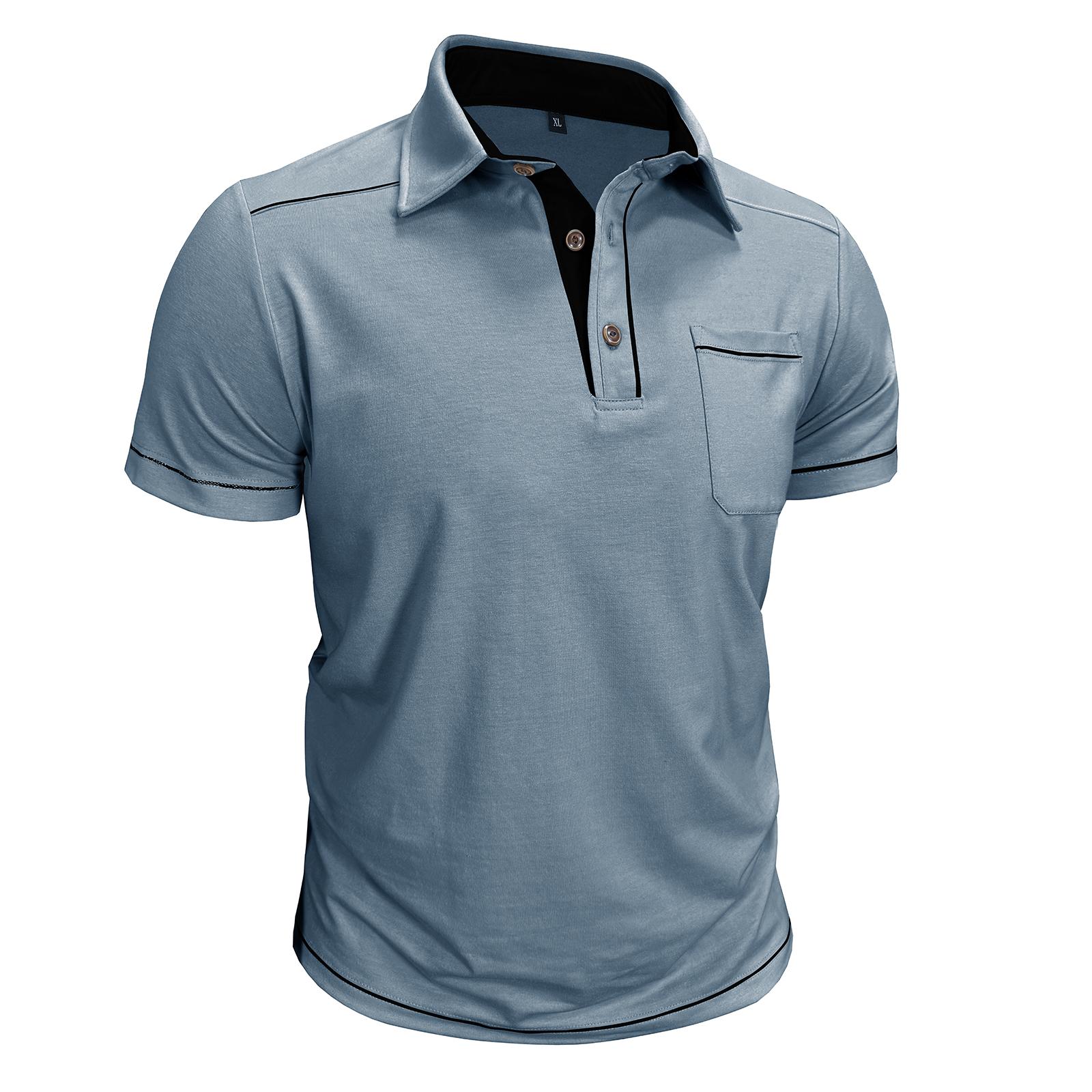 

Мужская летняя рубашка с контрастом Business Casual с воротником, карманом, коротким рукавом, футболка XXL