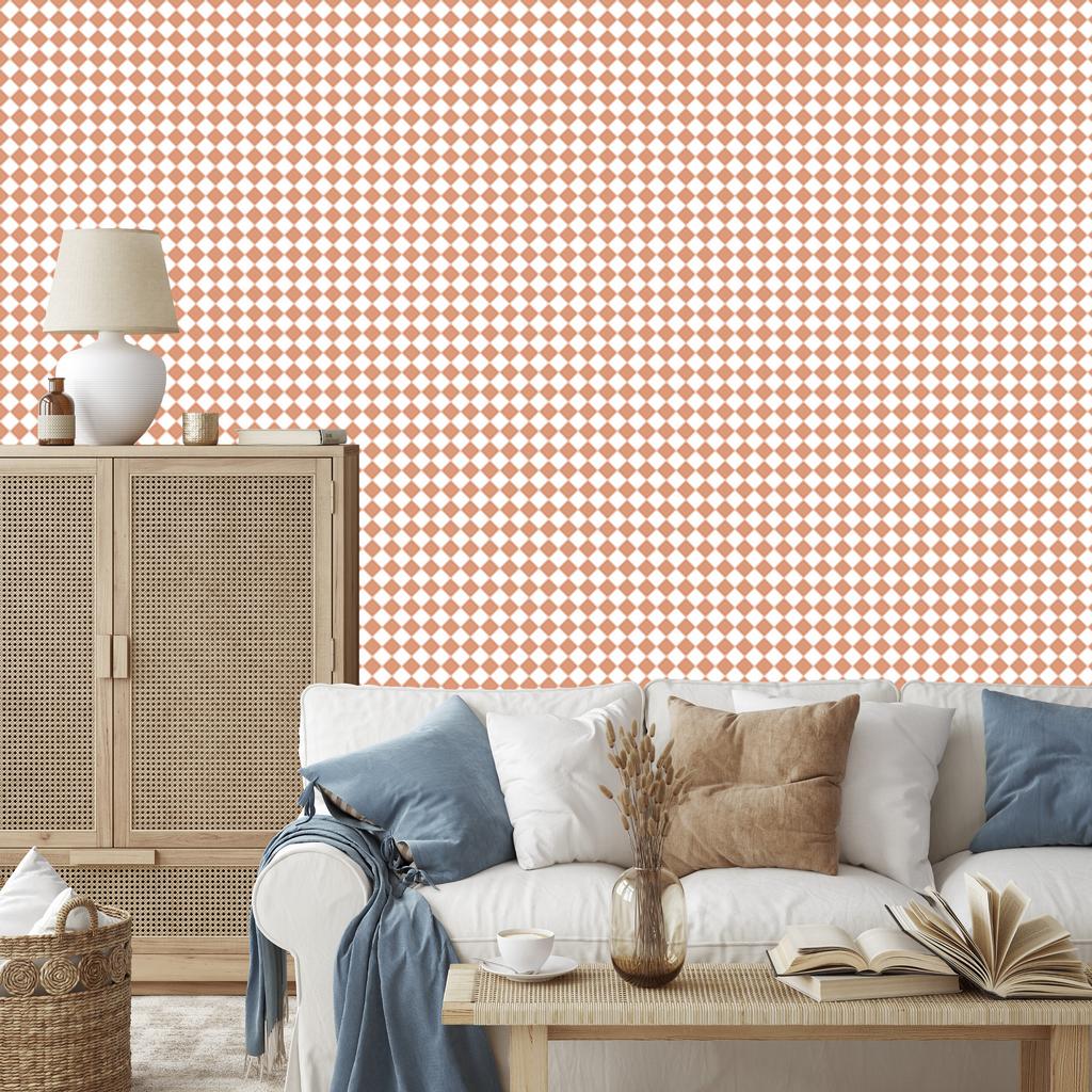 Geometric rhombus wallpaper cream, white and peach 50x1000