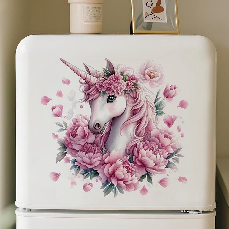 Pink Large Flower Unicorn Wall Sticker Self Adhesive Removable PVC Bedroom Living Room Hallway Decor