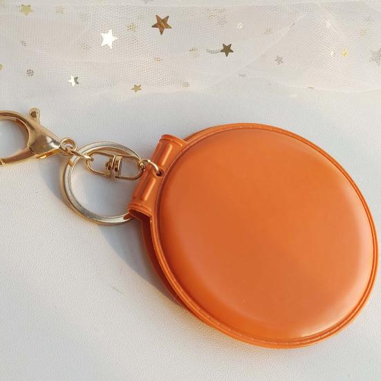 Mini zrcátko na klíče z umělé kůže Přenosné cestovní zrcátko pro ženy s kroužkem na klíče Oboustranné ruční skládací kosmetické zrcátko