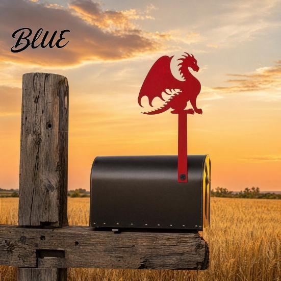 Outdoor Mail Holder Sign Metal Mailbox Flag Replacement, Decorative Dragon Stake Sign, Mounting Holes Winged Shape Ornament for Box Decoration