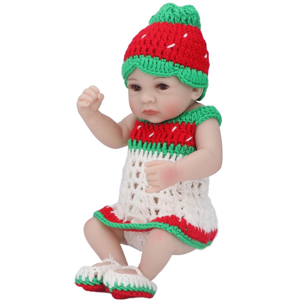 Newborn Baby Doll 10 Inch Silicone Cute Lifelike Infant Doll with Knitted Clothes Birthday GiftEyes