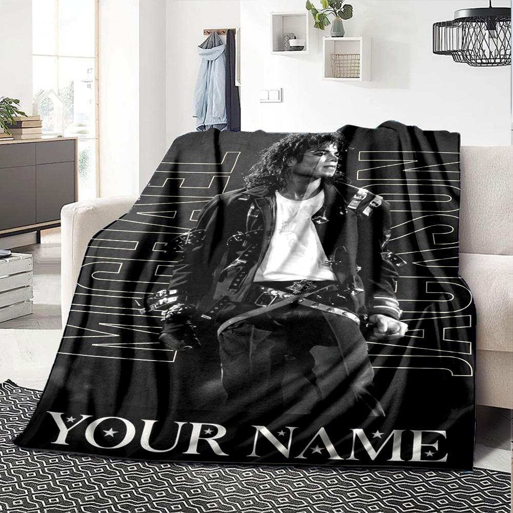 Name Custom King of Pop Print Flannel Blanket High Quality Warm Comfortable Cover for All Seasons Perfect for Gifts Home Decor