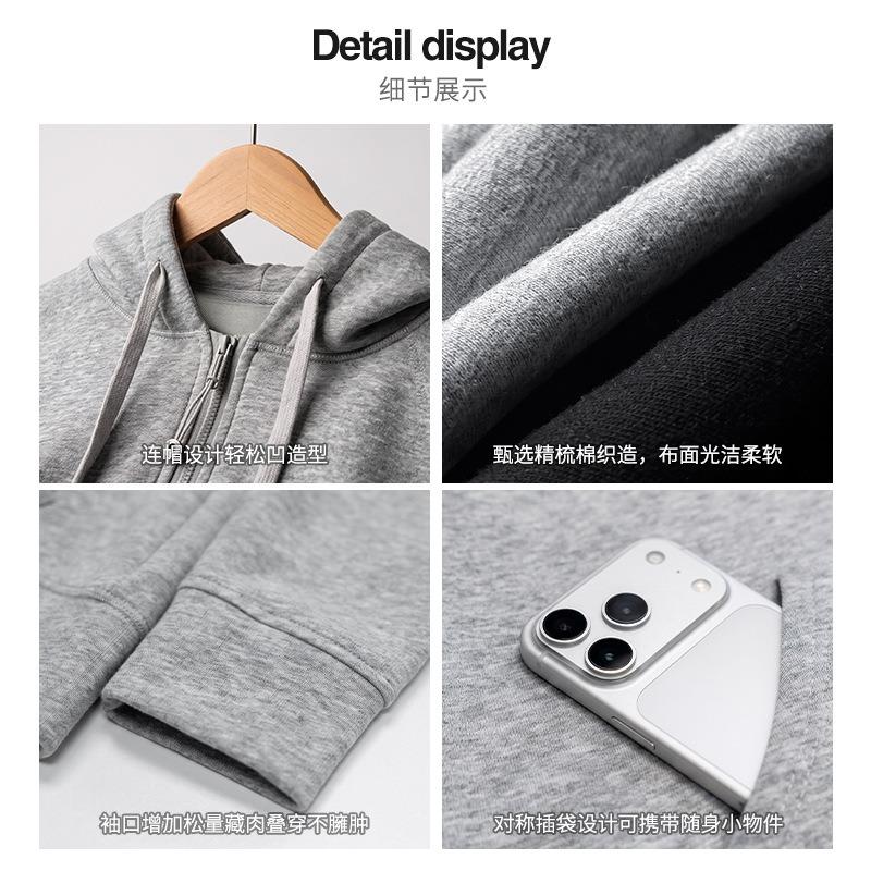 Classic autumn and winter solid color hooded sweater long-sleeved zipper thickened jacket women's sports loose casual versatile top
