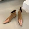 New Women's Shoes Real Shot Korean Version of Fashion Pointed Versatile Splicing Thin Boots Short Tube Foreign Style and Ankle Boots Women's Rear Zipp