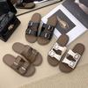 Women's Summer Versatile Square Buckle One-Strap Non-Slip Slippers for Home, Bathroom, and Beach