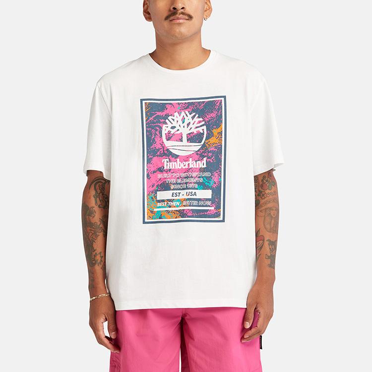 Timberland Breathable Casual Loose Round Neck Pullover Short Sleeve T-Shirt Men Tops White A6QCD-100