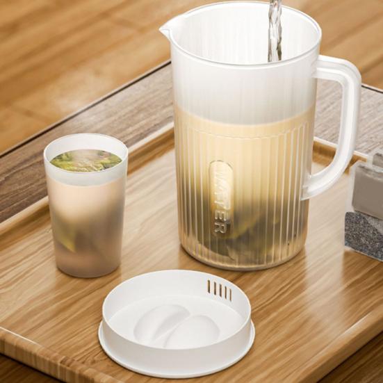 Plastic Water Pitcher with Lid 0.6/0.7 Gallon Cold Drink Dispenser for Juice Iced Tea Lemonade Wide Mouth Ergonomic Handle Refrigerator Storage
