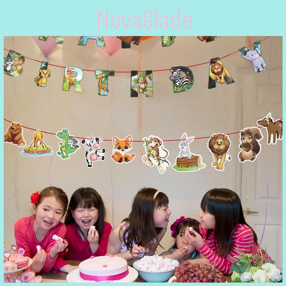 Jungle Animal Theme Birthday Banner For Kids Parties Colorful Festive Decorations