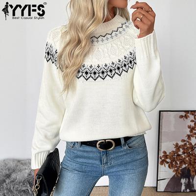 Pulls à manches longues et col rond pour femme, style décontracté, automne-hiver