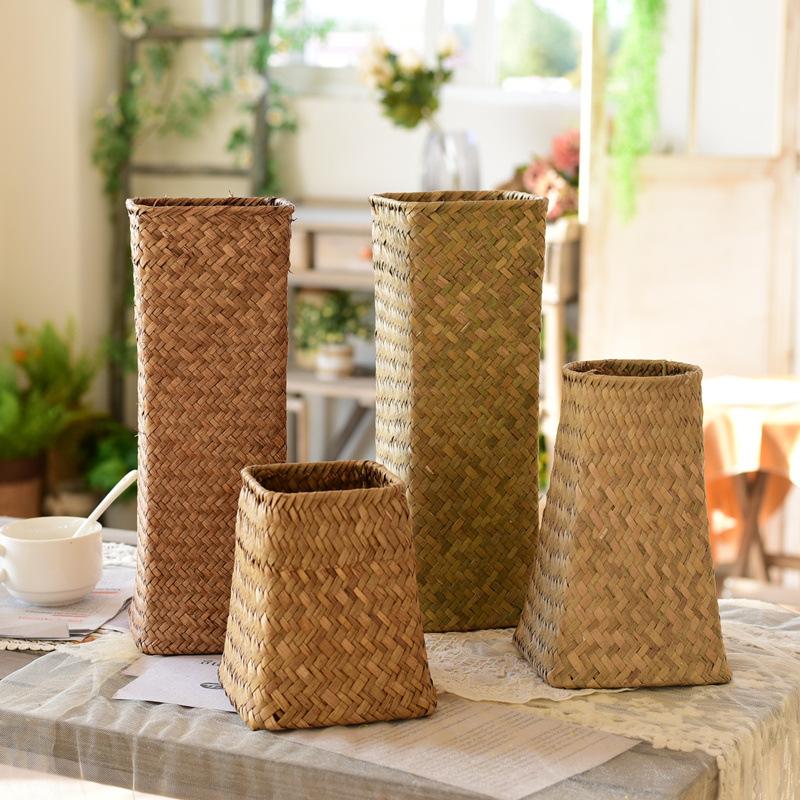 Natural Seagrass Woven Flower Basket Handmade Rattan Planter for Home Decor Indoor Outdoor