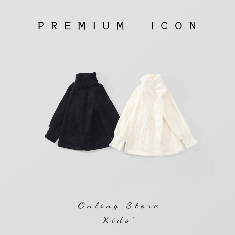 Children's Fleece-Lined High-Neck Base Shirt Winter New Style Girls' Korean Version Lace Long-Sleeve Thickened Top