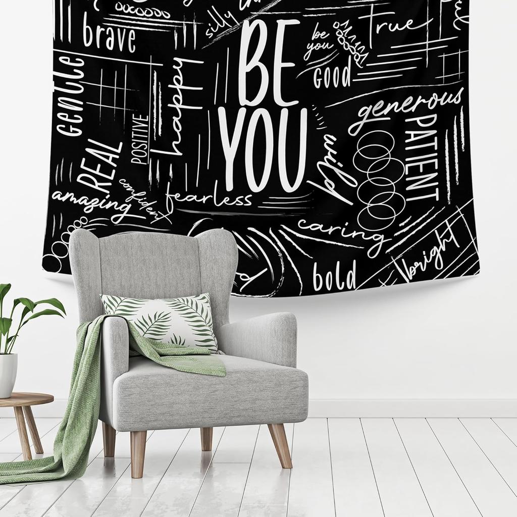 Black Tapestry Wall Hanging, Extra Large for Bedroom, Classroom, Dorm Room Decorations, Motivational Inspirational - 79L x 59H