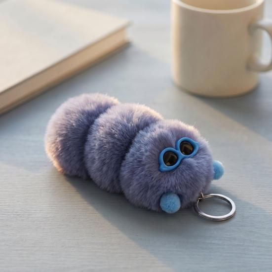 Plush Backpack Accessory Sunglasses Caterpillar Keychain, Stuffed Keyring Pendant for Cartoon Ornament Bags & Car Keys, Decorative Purse Key Chain