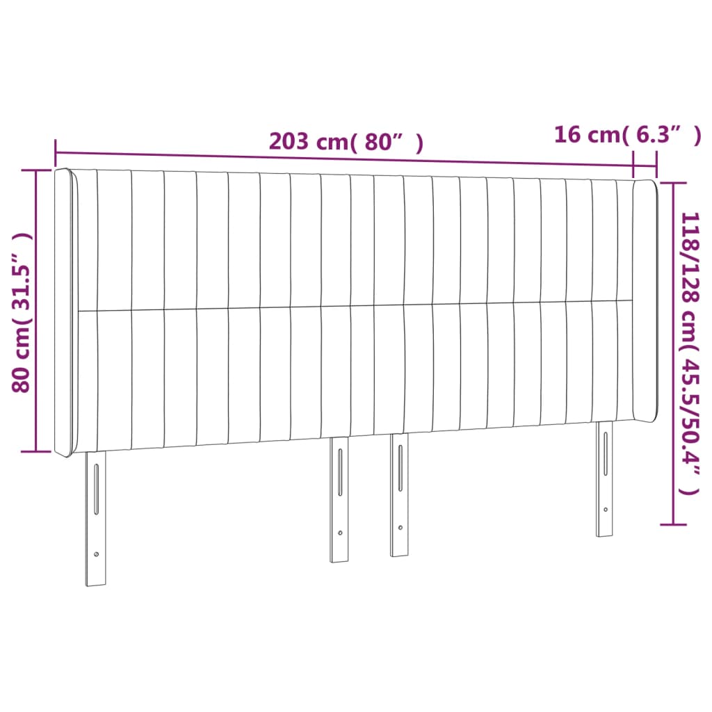 Vidaxl LED Bed Headboard, Blue, 203X16X118/128 Cm, Fabric