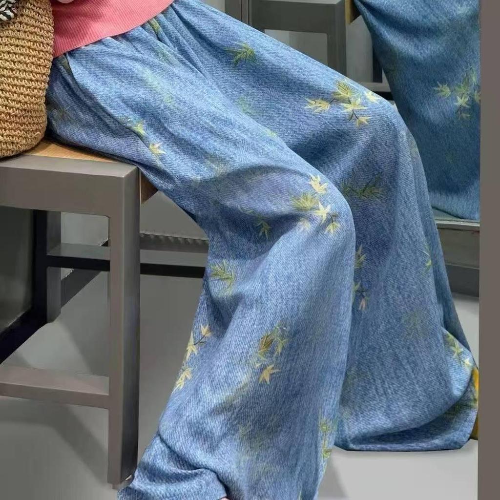 Three Sizes Women's Cotton Silk Wide-Leg Rayon Pants - Spring/Summer Breathable, Plus Size Casual Home Sleepwear