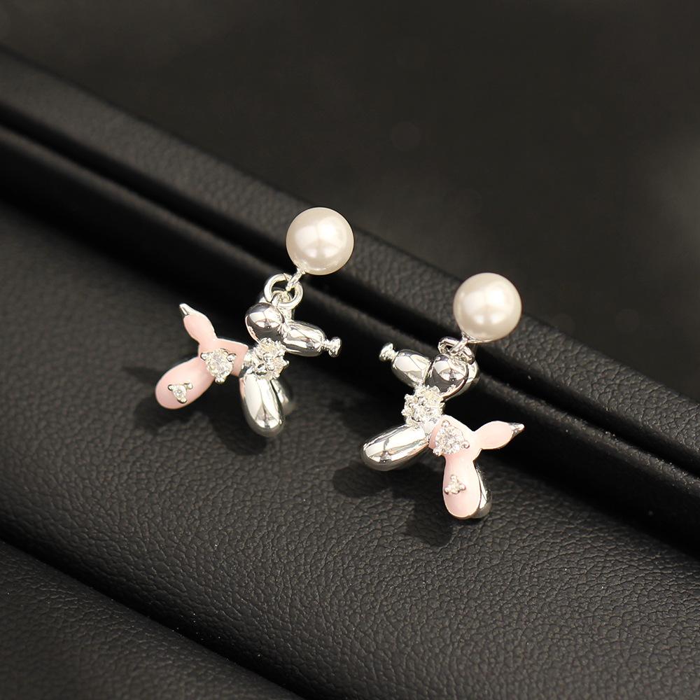 Creative Smart Balloon Puppy Stud Earrings Daily Versatile Cute Dripping Oil Exquisite Zircon Earrings S925 Silver Needle Earrings