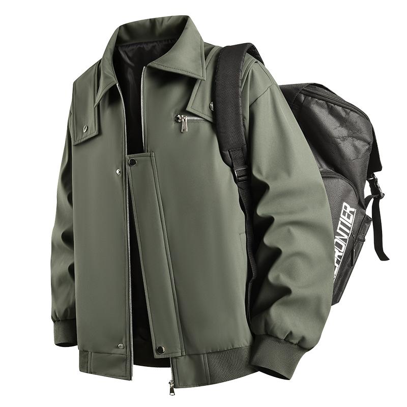 Spring Autumn Polo-neck Vintage Zipper Jacket Male Loose Casual All-match Outwear Coat Top