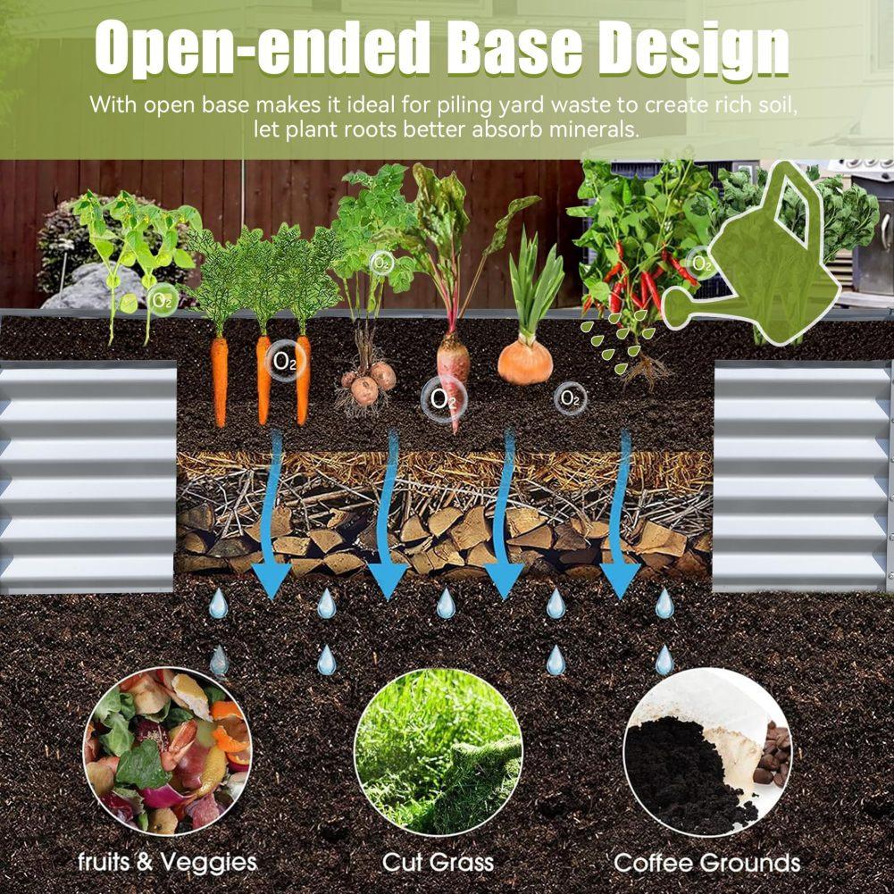 US 6x3x1.5Ft Galvanized Raised Garden Beds Large Elevated Planter Raised Beds Rot-Resistant Deep Root Planter Box For Vegetables