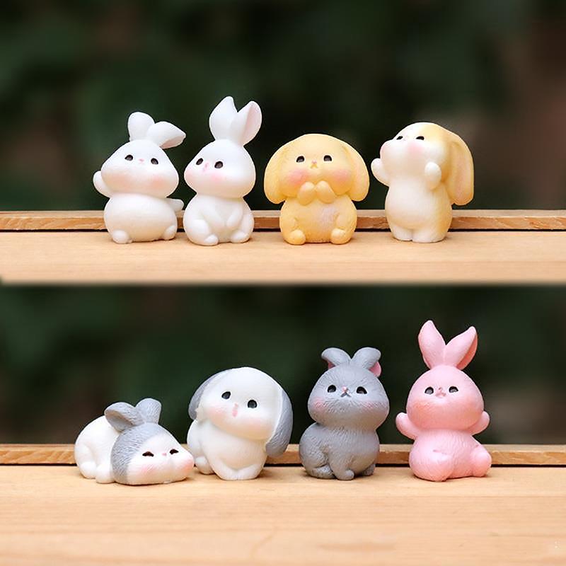Figurine Miniature Cute Rabbit Micro Landscape Resin Ornaments For Home Decoration Kawaii Animal Bunny Room Desk Decor Gift