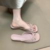 2025 low heel square head sandals fairy style bow patent leather cool slippers outer wear with skirt