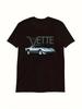 Unisexs Vintage Vette Car Pattern Shirt Made from HighStretch Knitted Fabric Featuring a Loose Fit with a Round Neck And Short S