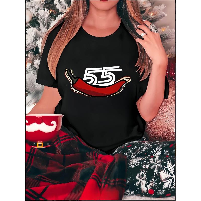 

Women S Short-Sleeve T-Shirt Featuring A 55-Letter Chili Pattern, Perfect for Casual and Sporty Looks, 4XL чорний