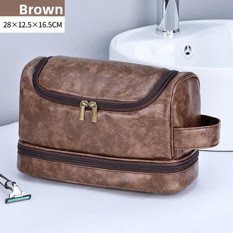 Men Double Layer Travel Toiletry Bag With Waterproof Pu Material For Business And Outdoor Use