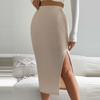 Women Midi Skirt High Waist Side Slit Design Knitting Skirt Solid Color Hip Wrapped Office Lady Skirt Daily Wear