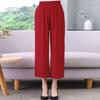 Women's Plus Size Elastic Waist Cotton Silk Pants - High-Waisted, Loose, Solid Color, Straight-Leg, Summer Style for Middle-Aged & Elderly