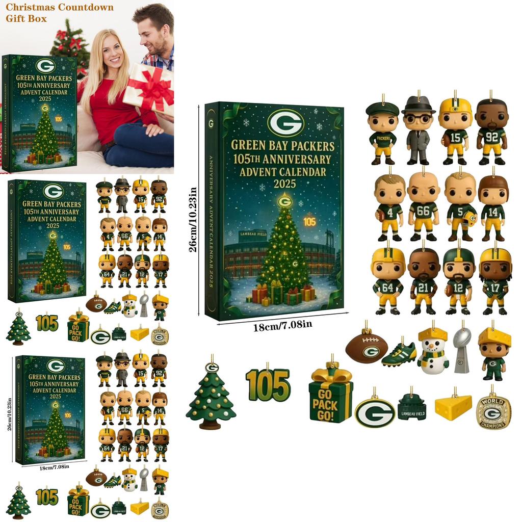 Green Bay Packers Jubiläums-Adventskalender Acryl Weihnachtsdeko Geschenk für Sportfans