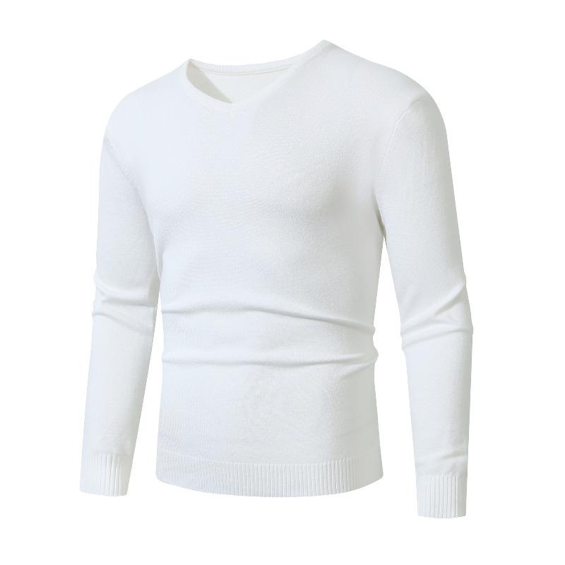 Autumn and Winter Bottoming Warm V-neck Sweater Men's Solid Color Slim-fitting Youth Bottoming Knitted Sweater
